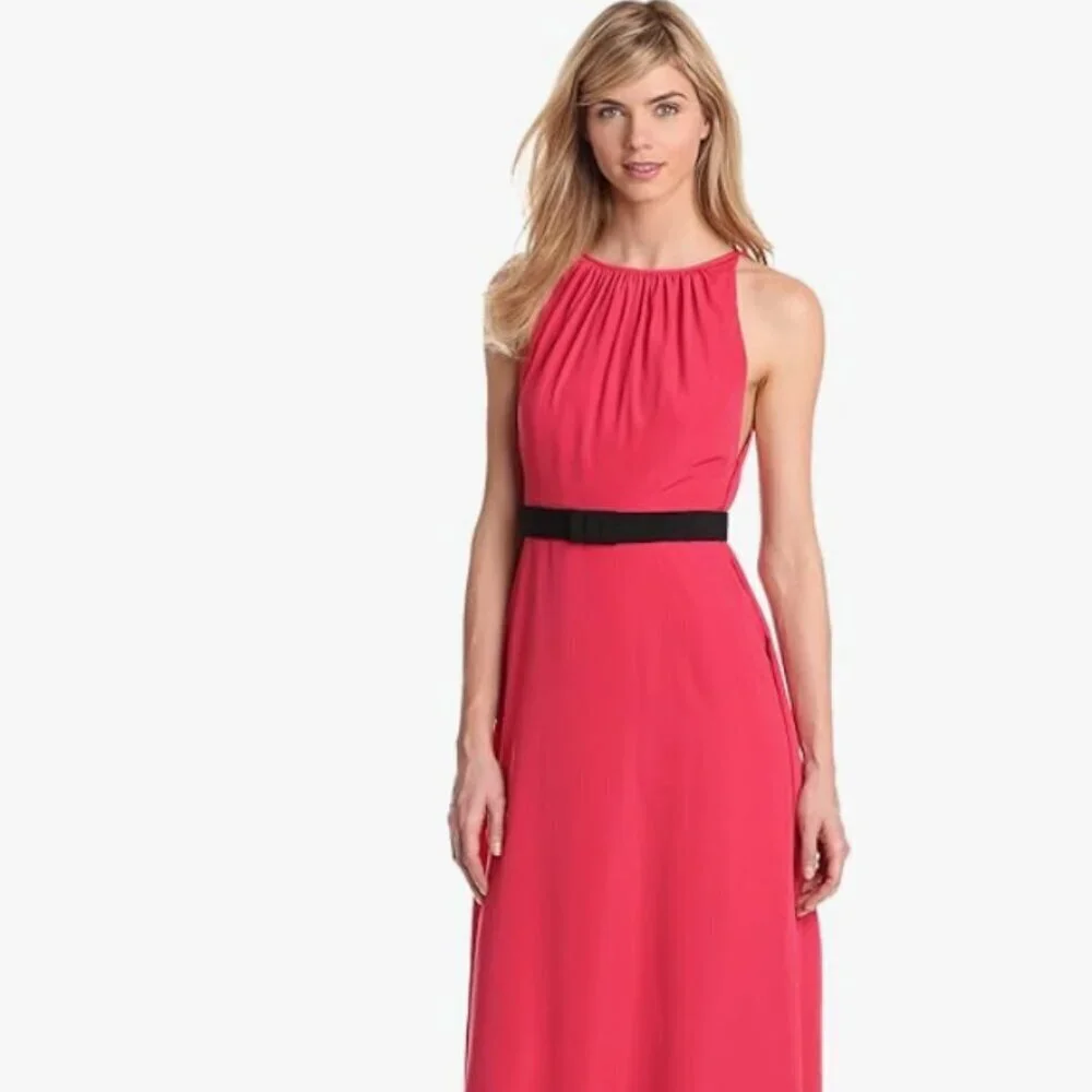 Jill Stuart Dress Maxi Crepe Evening Gown Long Sleeveless Belted Red New 10